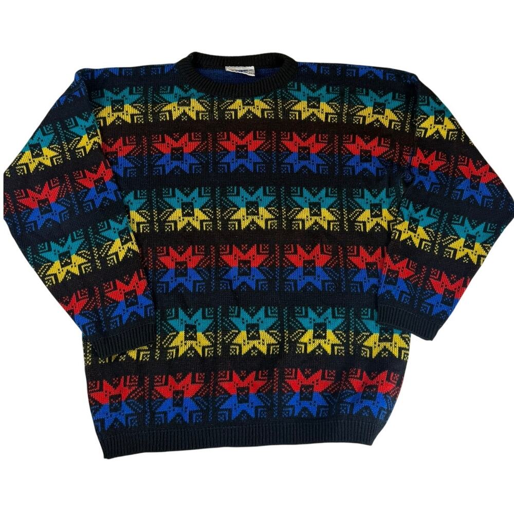 Justin Allen Vintage 80s Geometric Knit Sweater USA
